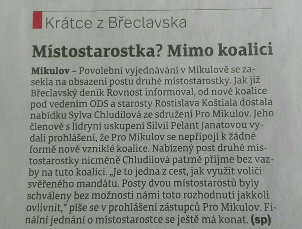 Napsali o nás - Rovnost 17.10.2018